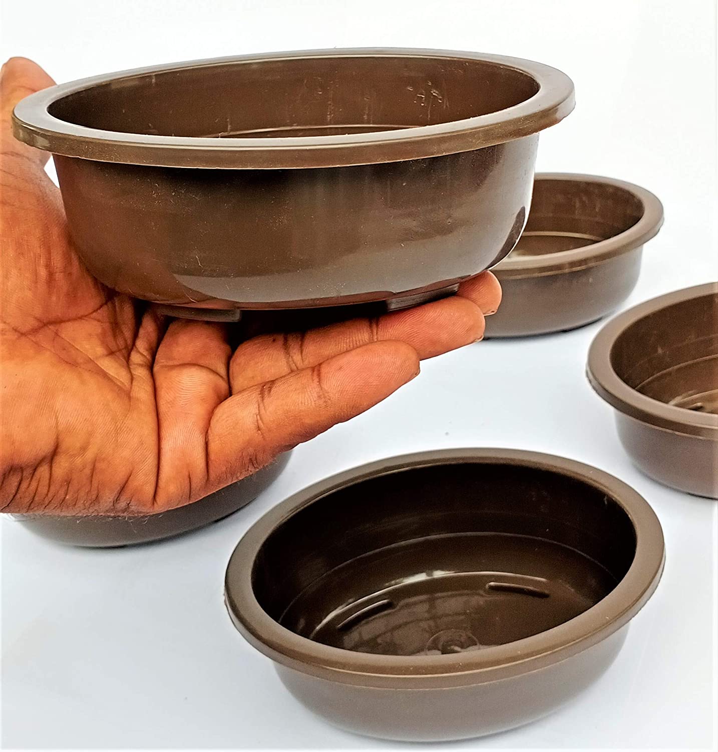 Green Paradise® Oval Bonsai Pot( Set of 5 ) | 5.5 Inch Plastic Bonsai Training Pots | Purple Clay Color Small Planters for Indoor & Outdoor Plants - Image 5