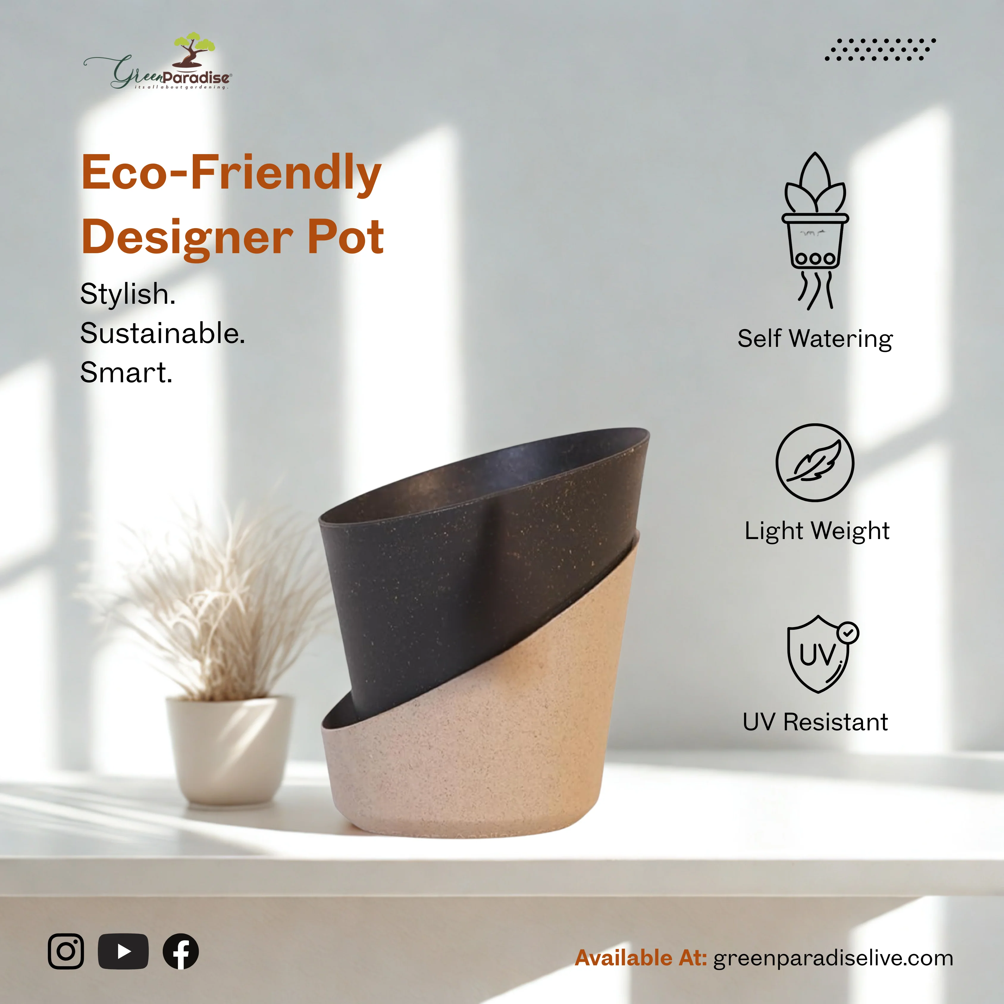 Green Paradise® Eco-Friendly Self Watering Pot – Modern Aesthetic & Sustainable Build (Random Colors) - Image 5