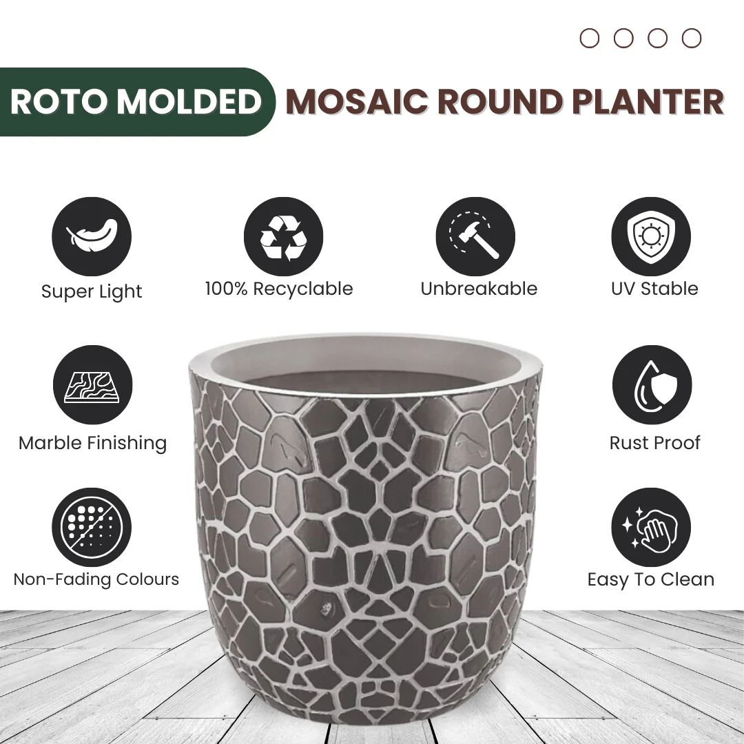 Green Paradise® Mosaic Round Roto Molded High Qaulity Premium Planter - Image 2