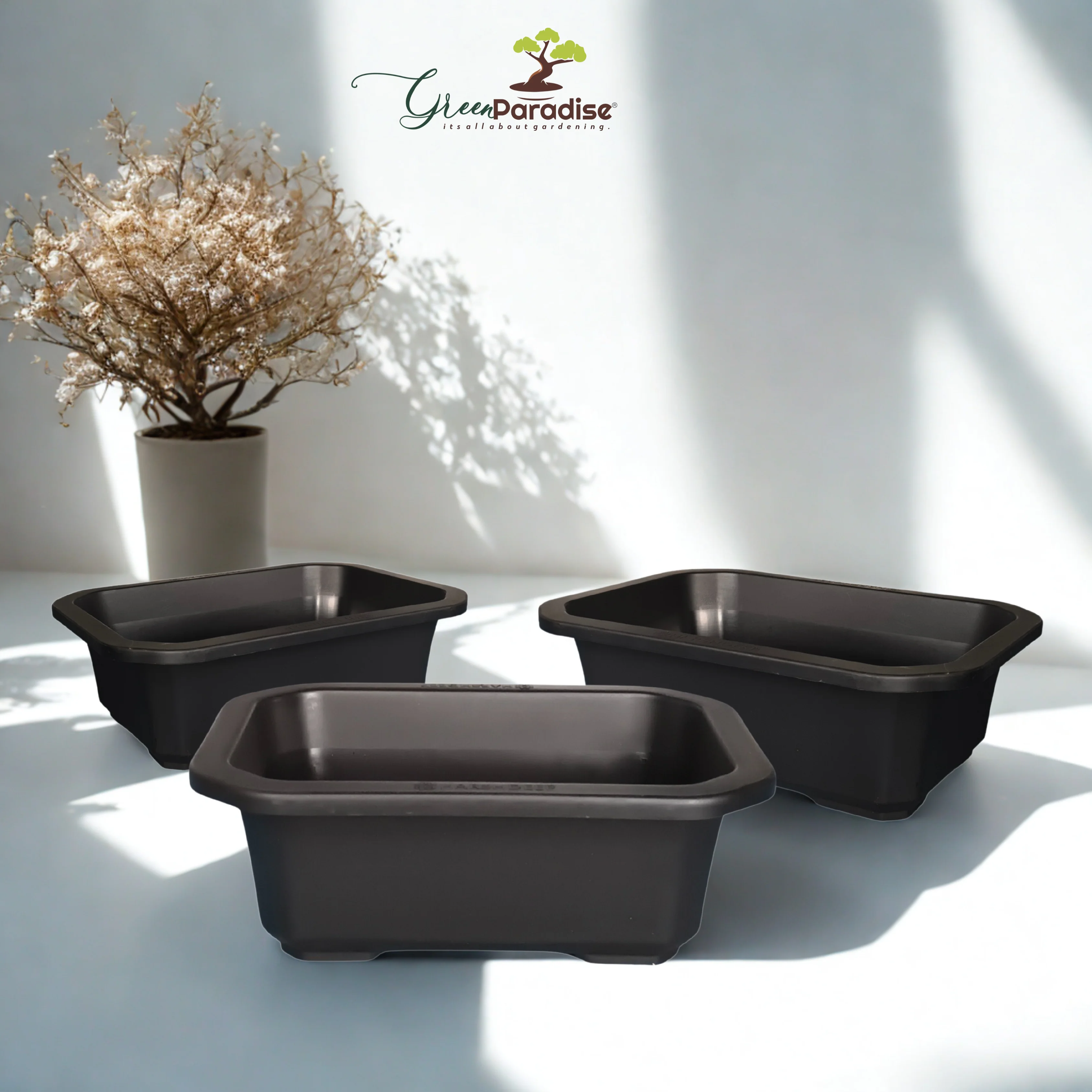 Green Paradise® Premium Black Rectangular Bonsai Pot Durable Plastic 21cm pot - Image 8
