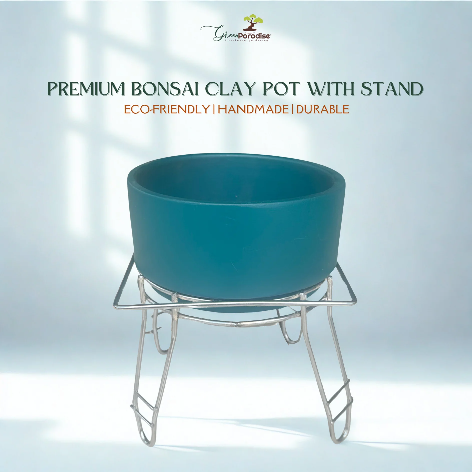 Green Paradise® Premium Bonsai Clay Pot with Stainless Steel Metal Stand – Planter for Healthy Bonsai Growth - Image 4