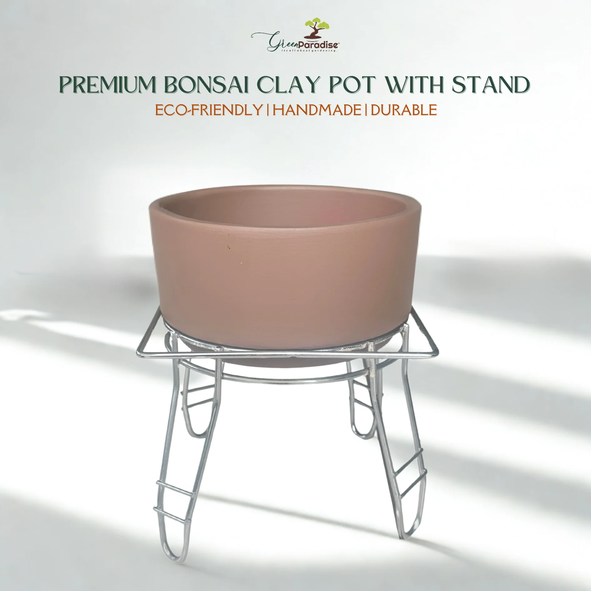 Green Paradise® Premium Bonsai Clay Pot with Stainless Steel Metal Stand – Planter for Healthy Bonsai Growth - Image 5