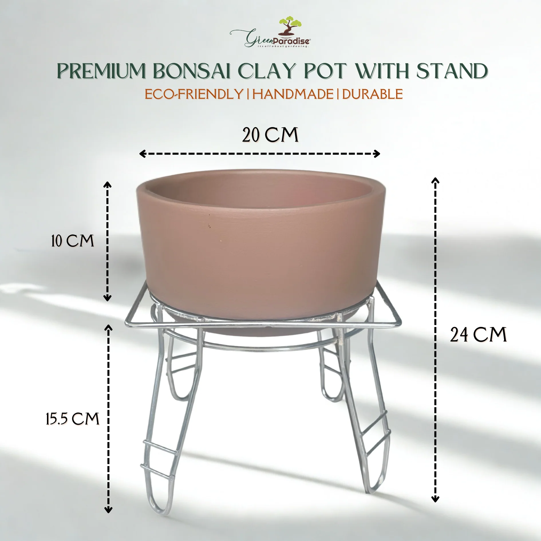 Green Paradise® Premium Bonsai Clay Pot with Stainless Steel Metal Stand – Planter for Healthy Bonsai Growth - Image 6