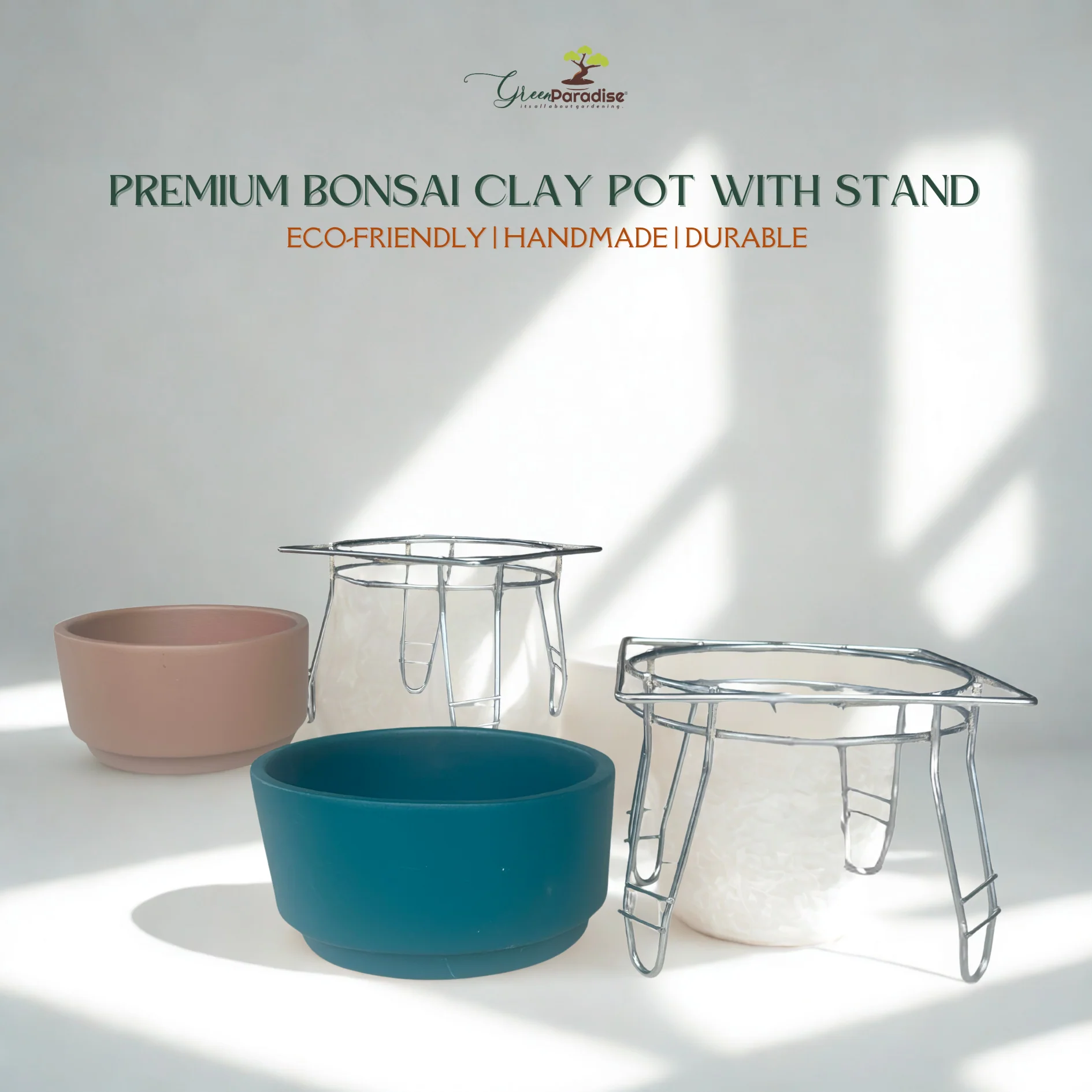 Green Paradise® Premium Bonsai Clay Pot with Stainless Steel Metal Stand – Planter for Healthy Bonsai Growth - Image 7