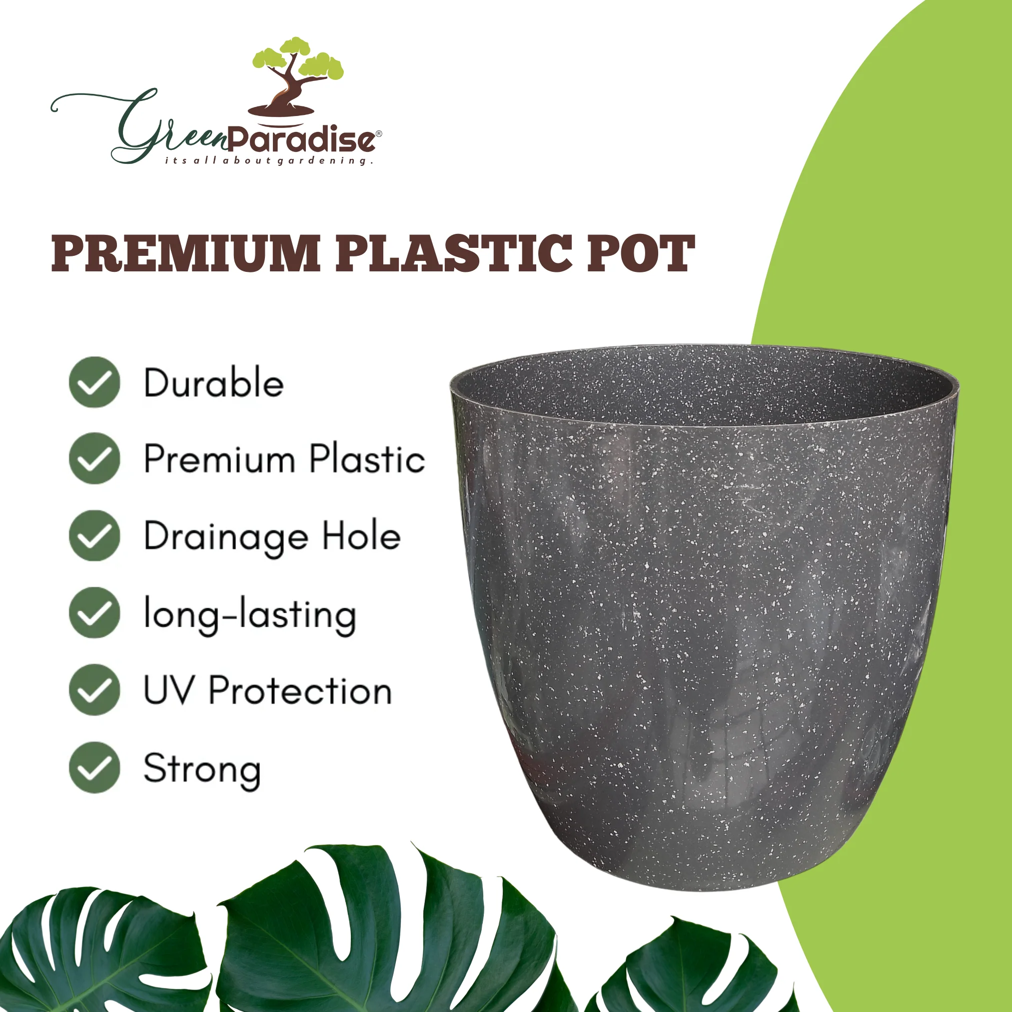 Green Paradise® Premium Grey Plastic Pot – Elegant Indoor & Outdoor Planter for your garden - Image 2