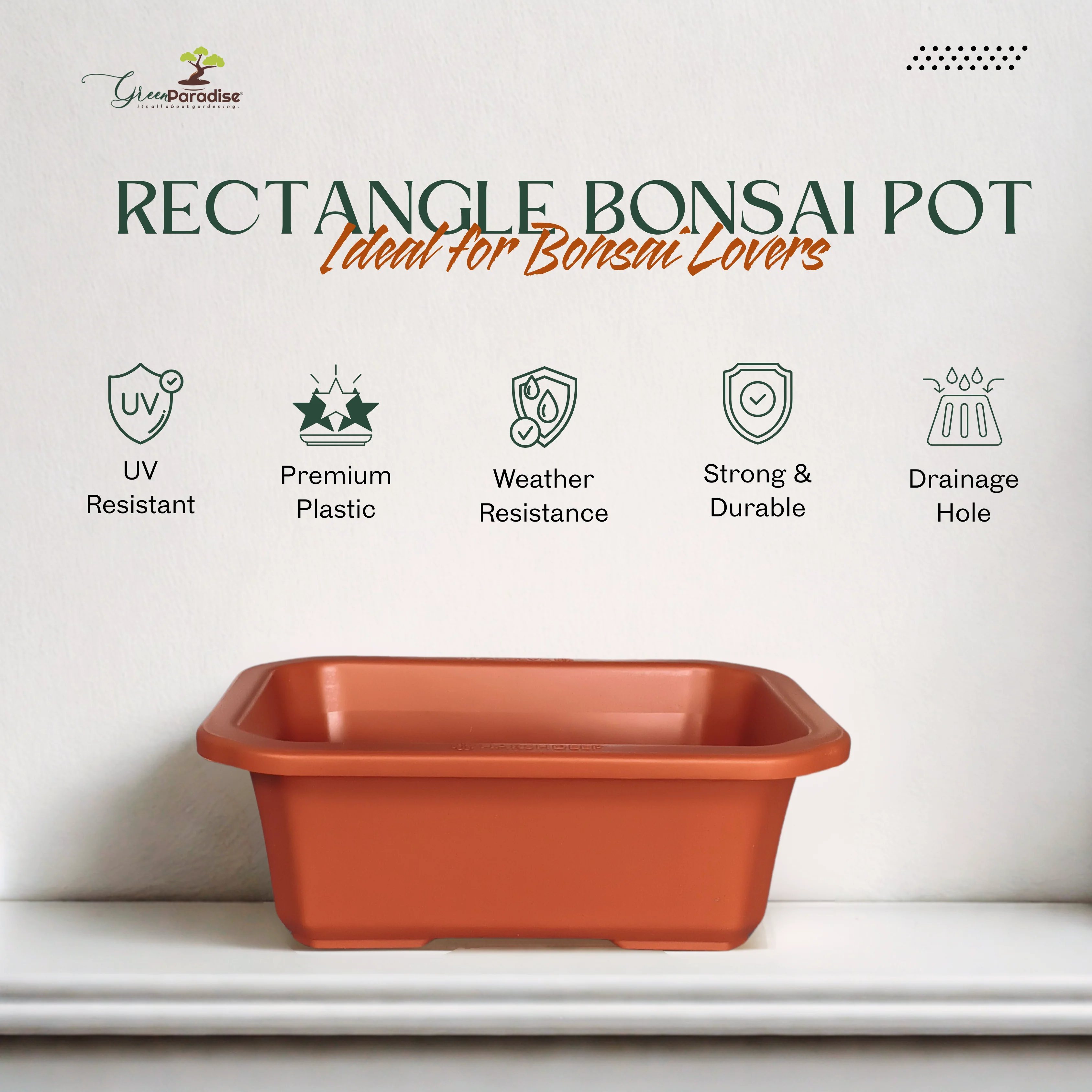 Green Paradise® Premium Rectangular Bonsai Pot Durable Plastic 28cm pot - Image 2