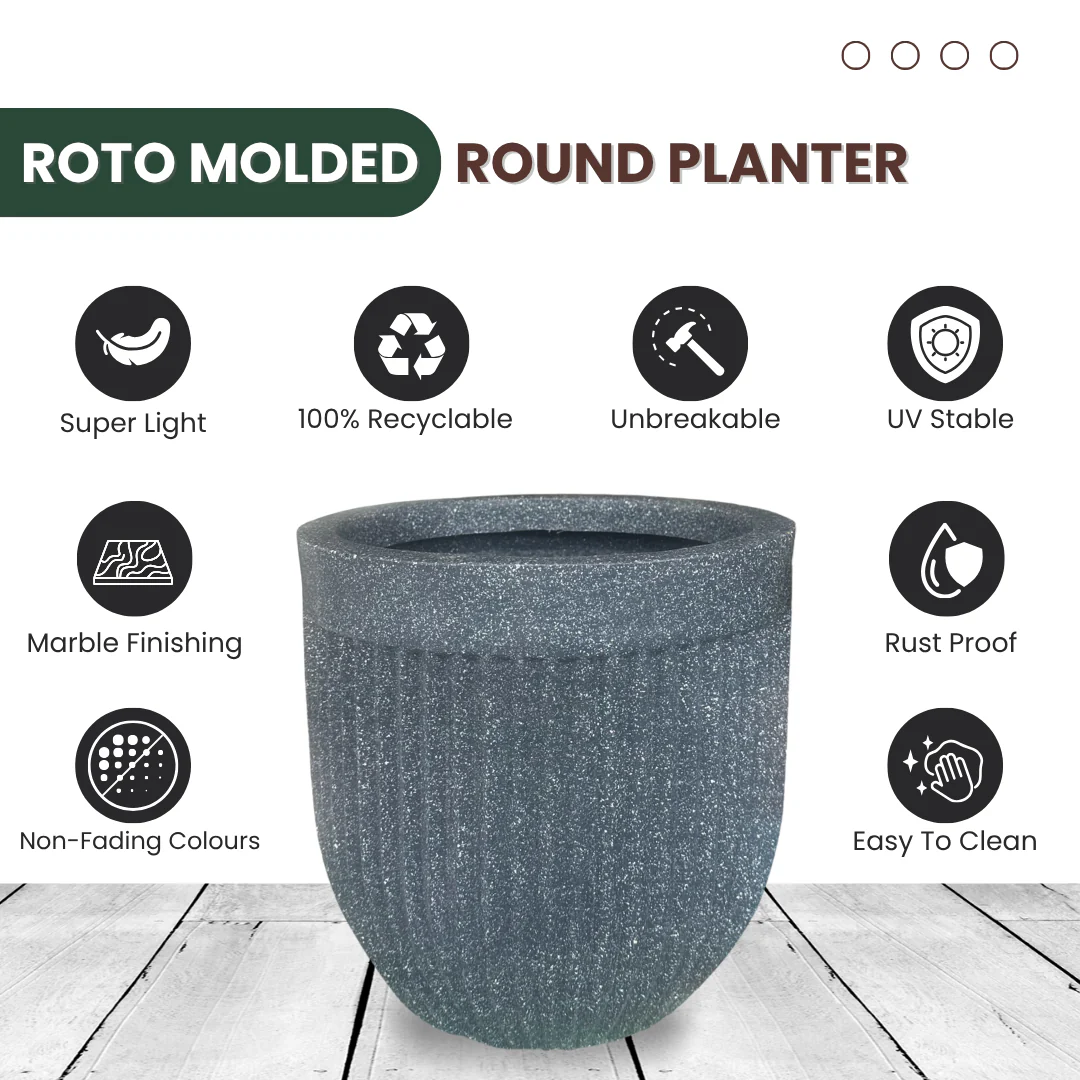 Green Paradise® Roto Molded Marble Finish Round Planter – 12 Inch – Lightweight, Unbreakable, Marble Finish, Drainage Hole, Outdoor & Indoor Use - Image 2
