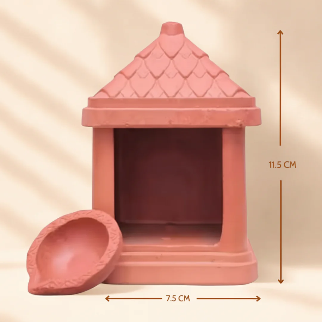 Green Paradise® Terracotta Handmade Temple Diya | Traditional Clay Diya with Stand for Puja, Home Decor & Festivals (11.5 x 7.5 cm) - Image 3