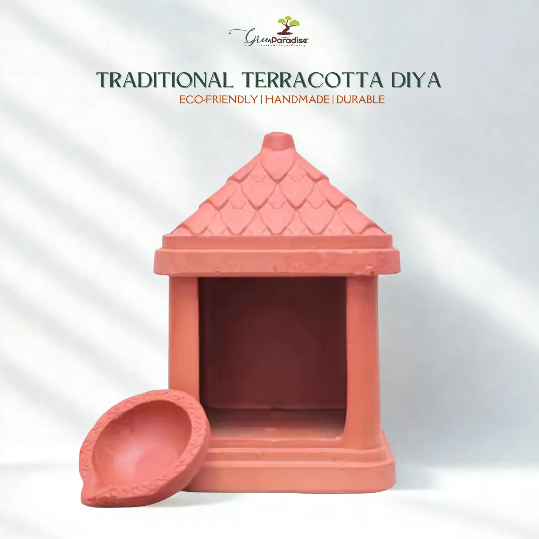 Green Paradise® Terracotta Handmade Temple Diya | Traditional Clay Diya with Stand for Puja, Home Decor & Festivals (11.5 x 7.5 cm) - Image 6