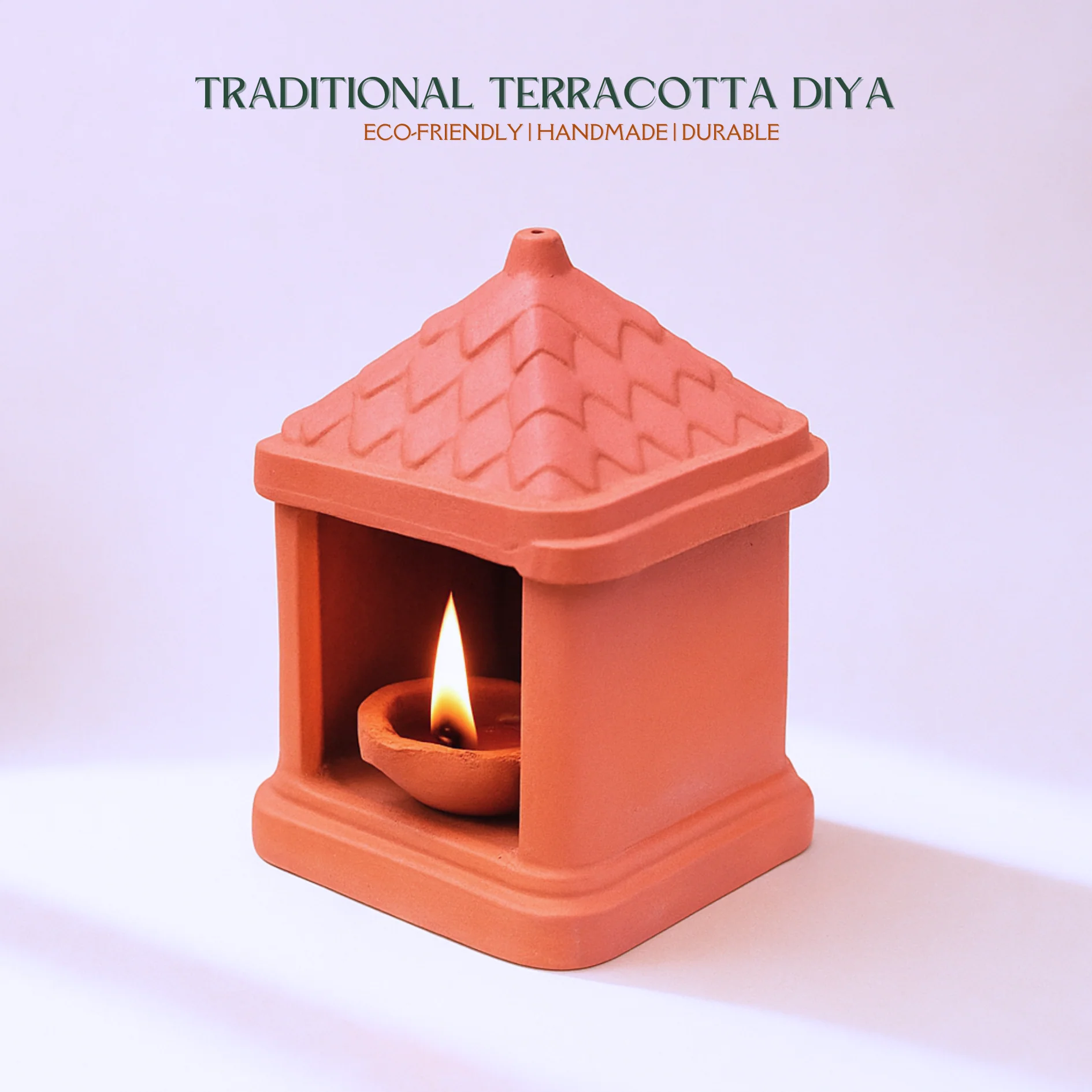 Green Paradise® Terracotta Handmade Temple Diya | Traditional Clay Diya with Stand for Puja, Home Decor & Festivals (11.5 x 7.5 cm) - Image 8