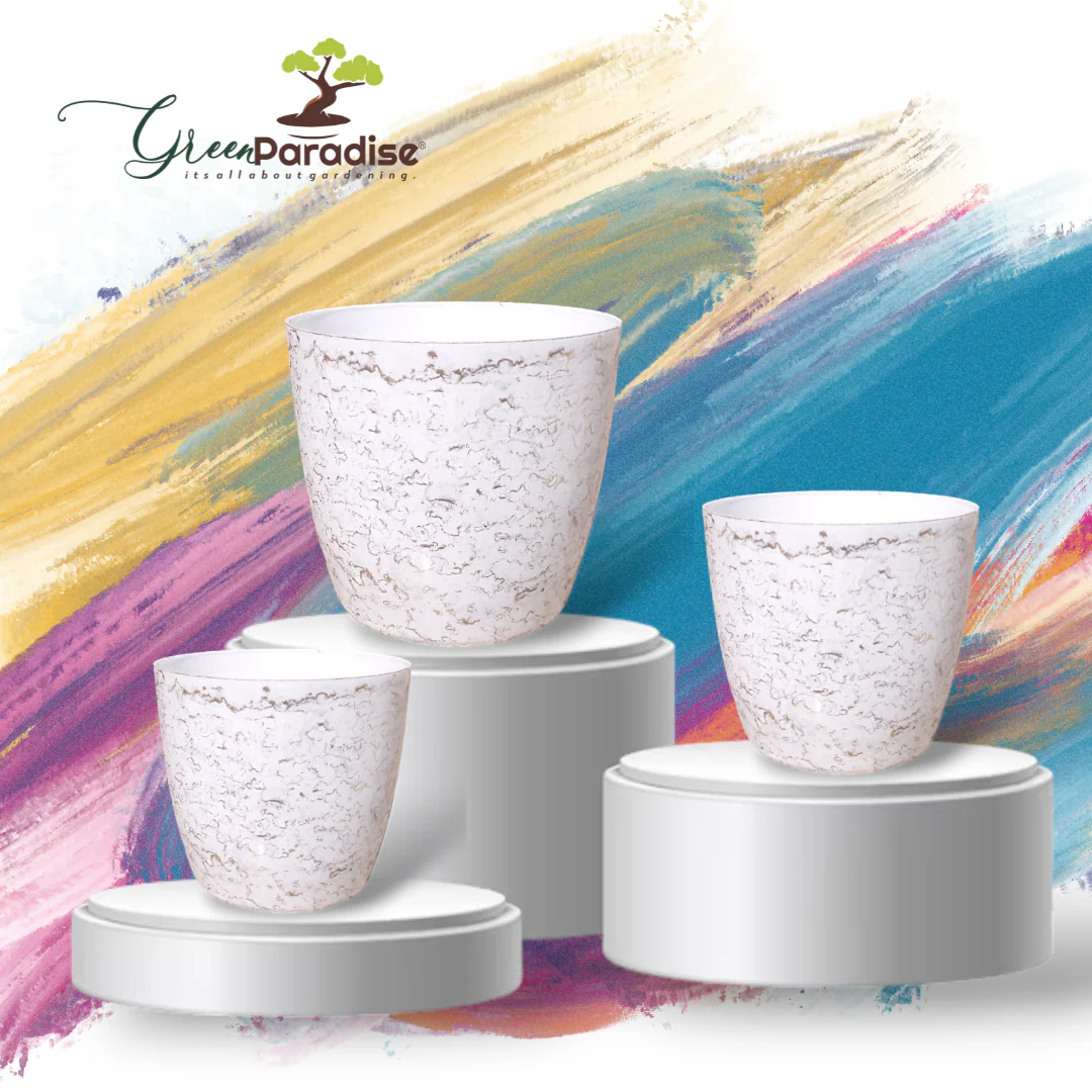 Green Paradise White Glossy Pots With Beautiful Prints 19 cm Pot (set of 3) - Image 4