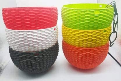 Green Paradise® Plastic Flower Pot Hanging Basket With Hook Chain, Multicolour Size 8 Inch - Image 2