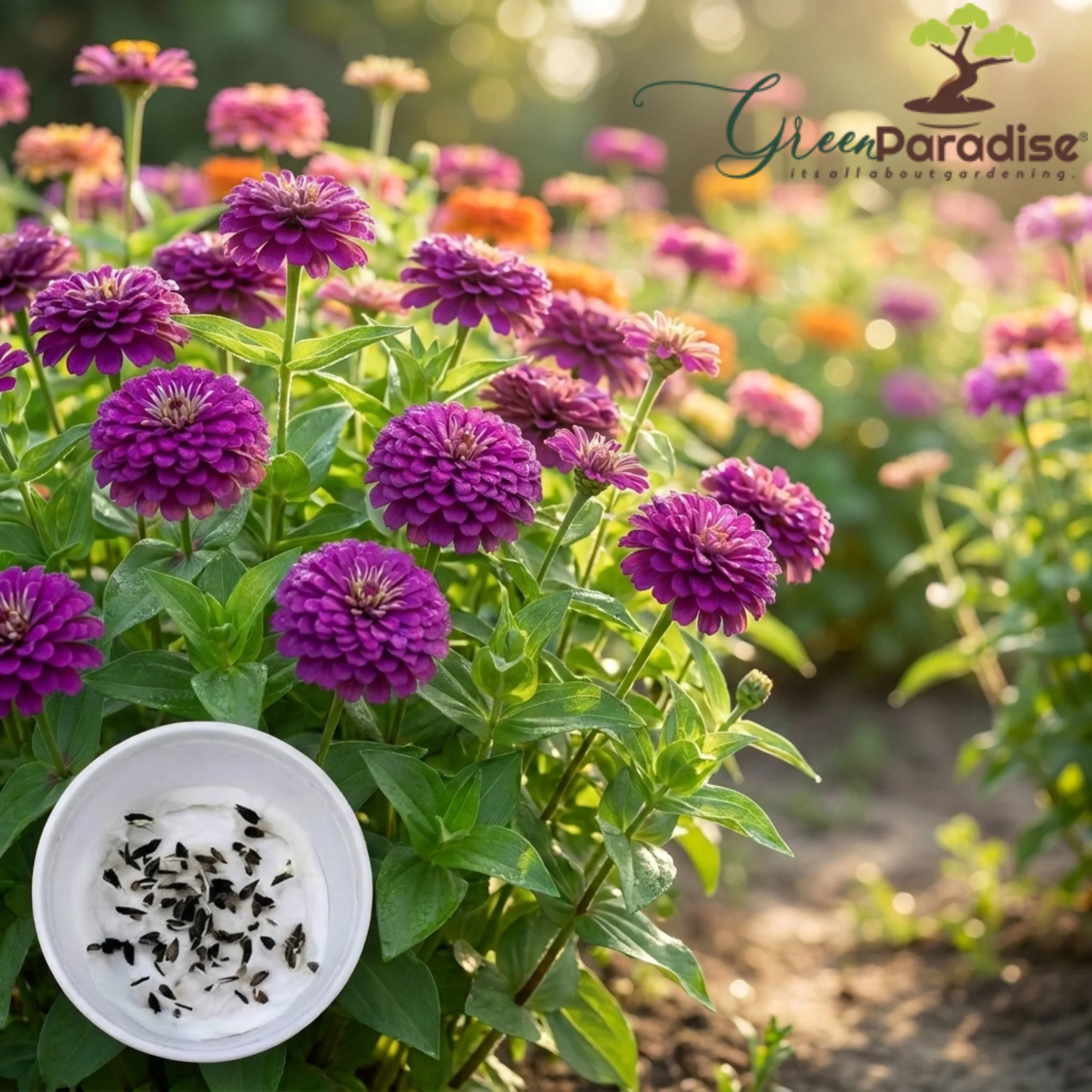 Green Paradise® Purple Zinnia Flower Seeds (Zinnia elegans) | Premium Quality Annual Flower Seeds | Easy to Grow | Ideal for Home Garden, Balcony & Terrace - Image 2